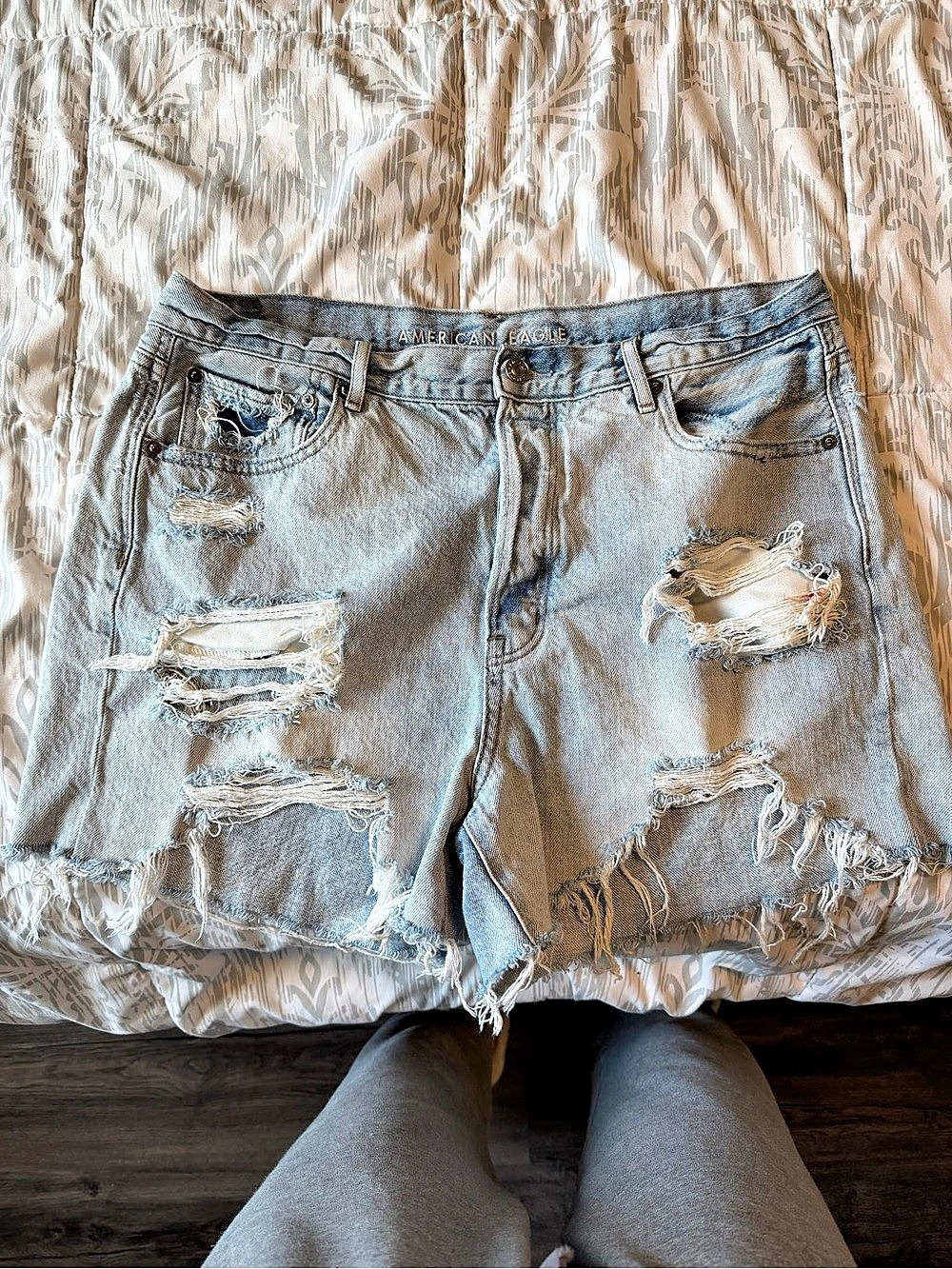 American Eagle Outfitters AE Denim Mom Short Distressed Denim Jean Shorts in